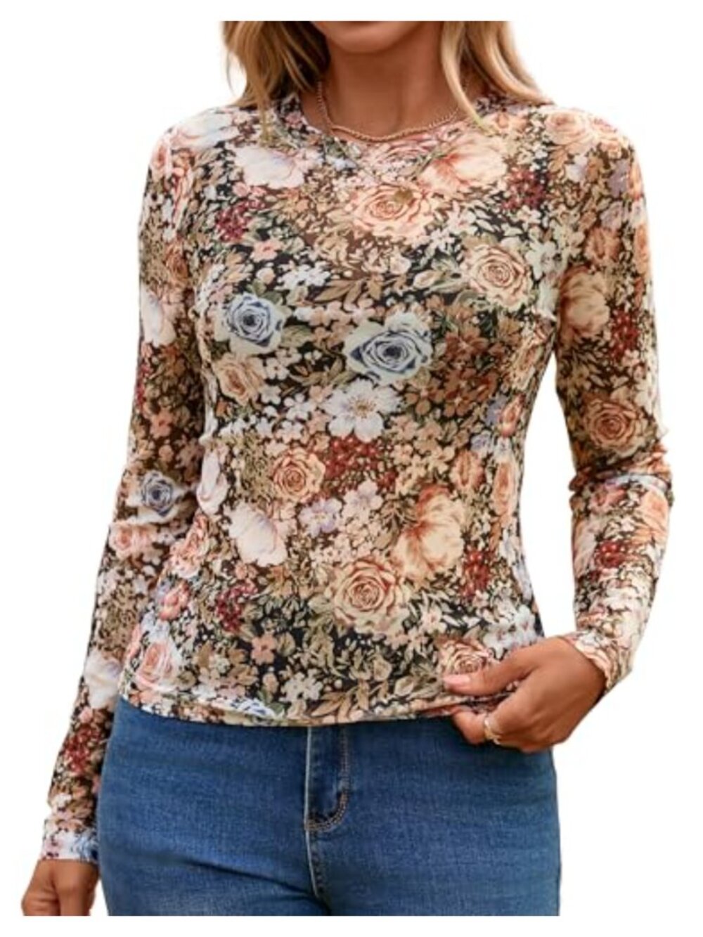 Womens Mesh Long Sleeve Lace Blouse See Through Eyelet Party Top